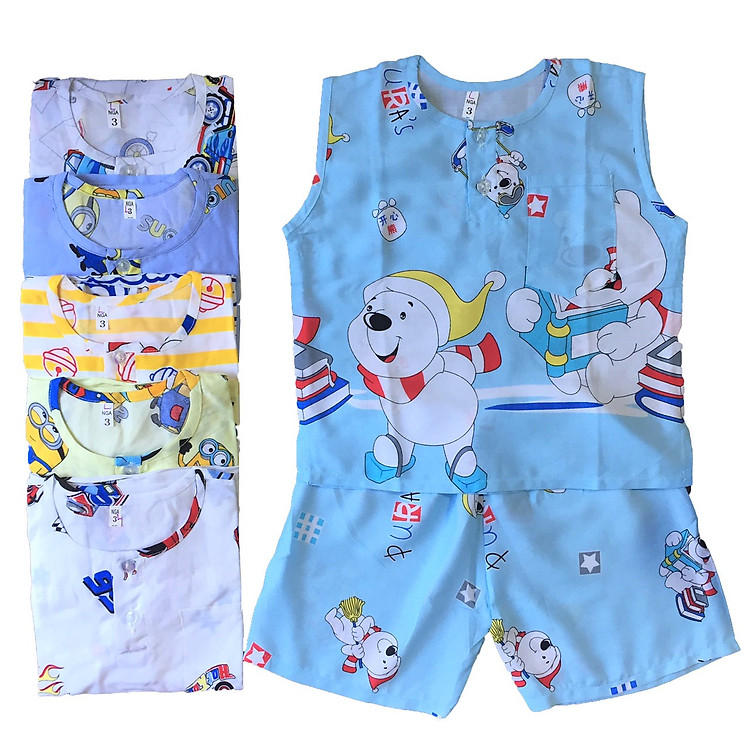 Túi 3 Bộ Đồ Tole Lanh Bé Trai - Mẫu Áo Sát Nách, Quần Đùi - Có 14 Size cho bé 5-45 Kg