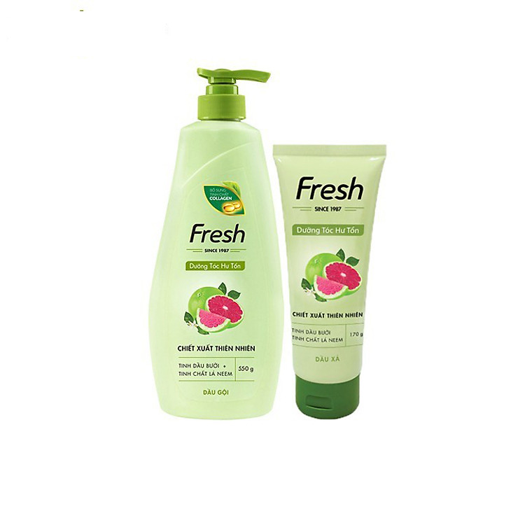 Bộ Đôi Gội 550g - Xả 170g Fresh Tinh Dầu Bưởi Dưỡng Tóc Hư Tổn Kích Thích Mọc Tóc