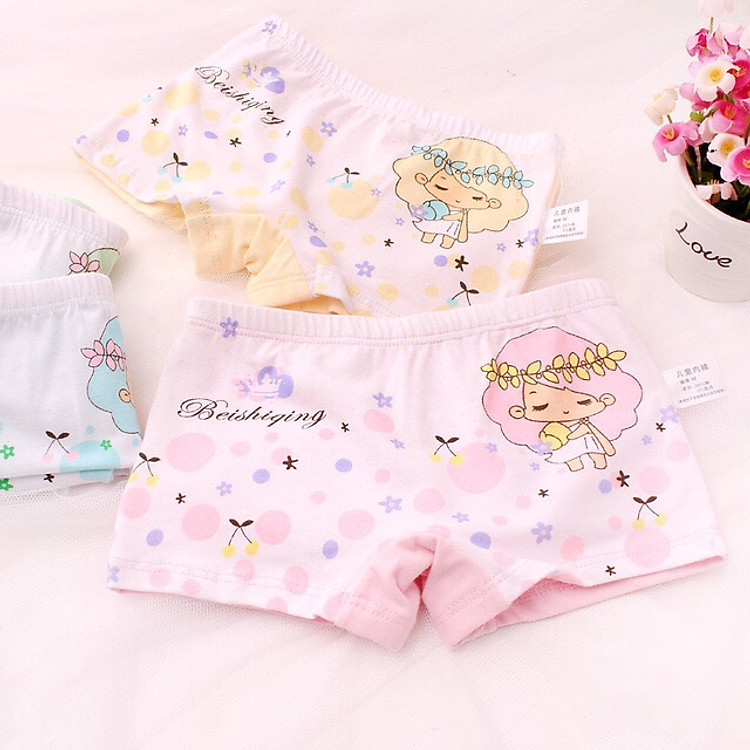 Quần chip đùi bé gái set 4 cái 4 màu cô gái nhánh bông ngang đầu