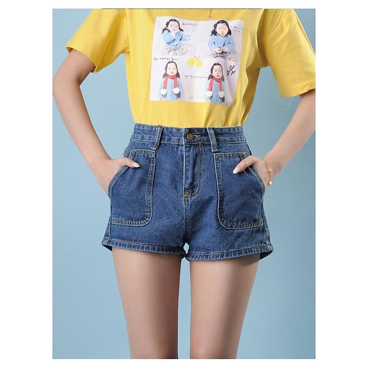 Quần short bò nữ 2 túi - Xanh đậm