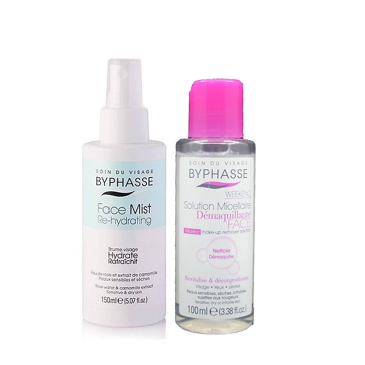 Combo nước tầy trang và xịt khoáng màu xanh cho các loại da hiệu Byphasse