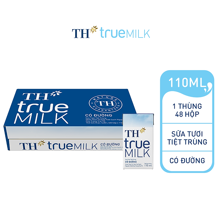 Thùng 48 hộp sữa tươi tiệt trùng TH true MILK có đường 110 ml (110 ml x 48)