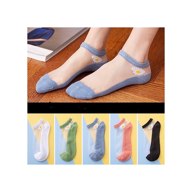 Set 10 Đôi Tất Lưới Hoa Cúc Mùa Hè Cho Nữ Nhiều Màu Kèm Túi
