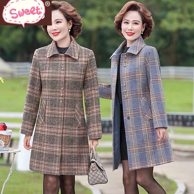 ÁO KHOÁC DẠ DÁNG DÀI 2 LỚP CHO MẸ, ÁO KHOÁC DẠ NỮ TRUNG NIÊN