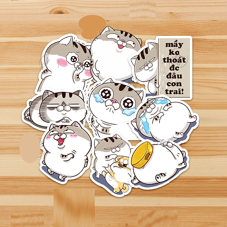 Set 30 Sticker Mèo Ami Mập Bụng Bự ảnh decal hình dán ép lụa