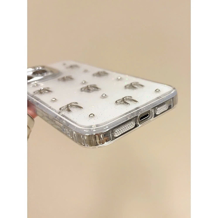 Ốp Lưng Trong Suốt Nhũ Kim Tuyến Họa Tiết Nơ Bạc Cho Iphone 12/12pro/12promax/13pro/13promax . Hàng Nhập Khẩu