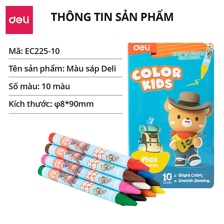 Bút Sáp Màu Colorkids Deli (10 màu) - Ảnh 6