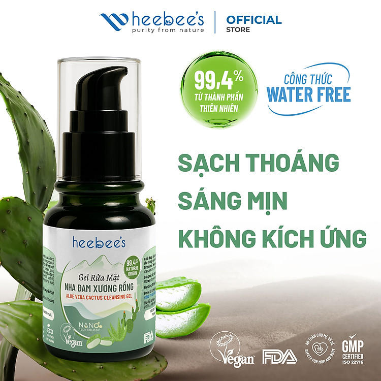 Gel Rửa Mặt Thuần Chay Nha Đam Xương Rồng Heebee’s Cleansing Gel Sạch Sâu, Sáng Mịn, Không Khô Căng 110ml