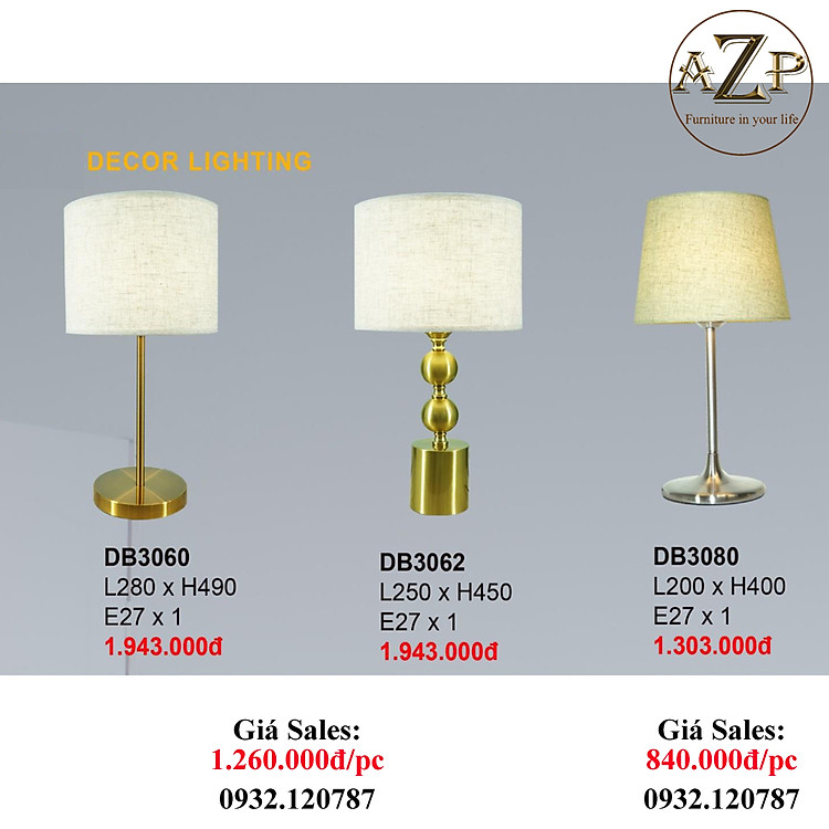 AZP - ĐÈN ĐỨNG / ĐÈN TRANG TRÍ / ĐÈN PHÒNG KHÁCH AZP-DB3060 / DB3062 / DB3080 phong cách đương đại, hàng nhập khẩu AZP
