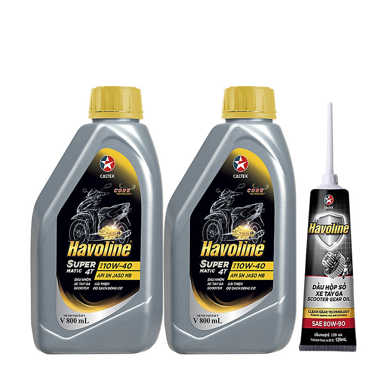 Combo 2 chai dầu nhớt xe tay ga Caltex Havoline SuperMatic 4T SAE 10W-40 800ml tặng kèm nhớt hộp số xe tay ga