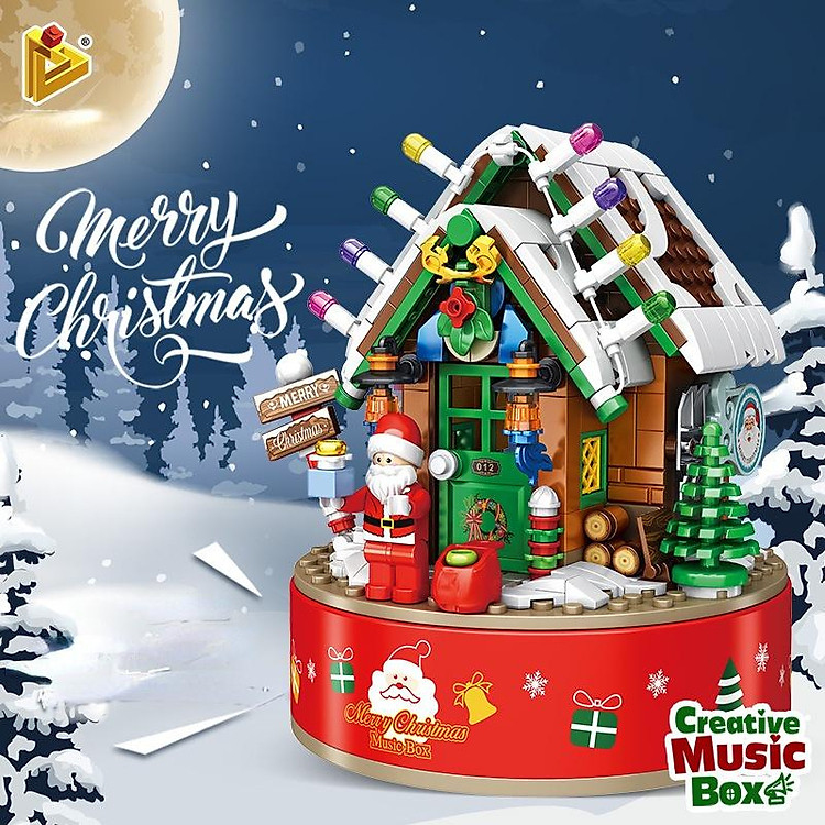 Đồ chơi Lắp ráp Mô hình Panlos 656012 Children's Christmas theme with rotating music box quà Giáng sinh