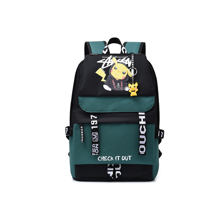 Balo đi học hình Pikachu có dạ quang phát sáng trong đêm, có Lỗ Tai Nghe, cáp sạc USB, Tặng kèm móc khóa Pikachu - Ohazo! BL132