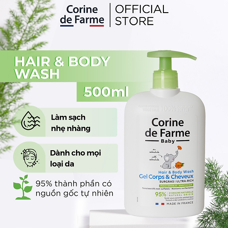 Gel gội và tắm bé Corine de Farme Hair & Body Wash 500ml