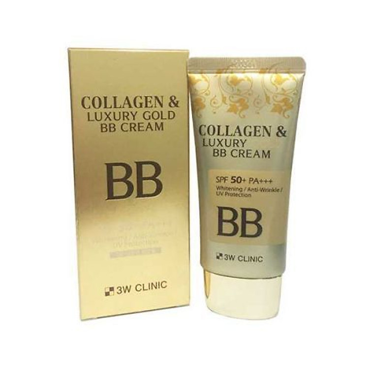 Kem nền trang điểm 3 trong 1 3W Clinic Collagen & Luxury Gold BB Cream tặng 2 mặt nạ Jant Blanc