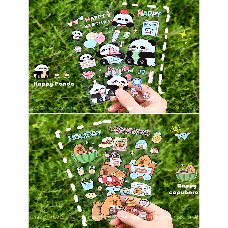 Nhãn Dán Sticker Thỏ Gấu Chuột PET Trong Suốt (6 tờ) - Ảnh 4