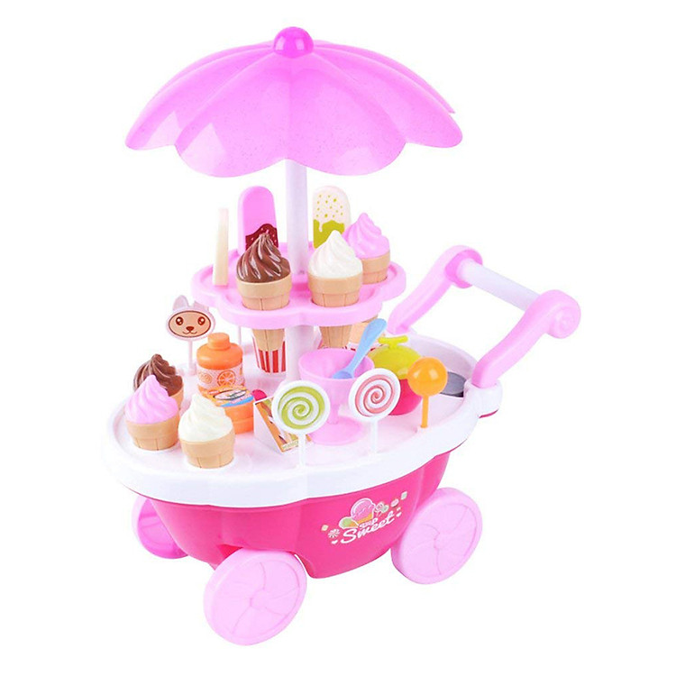 Xe Kem, Đồ Chơi Xe Đẩy Bán Kem Có Đèn, Nhạc Toyshouse - Màu Hồng