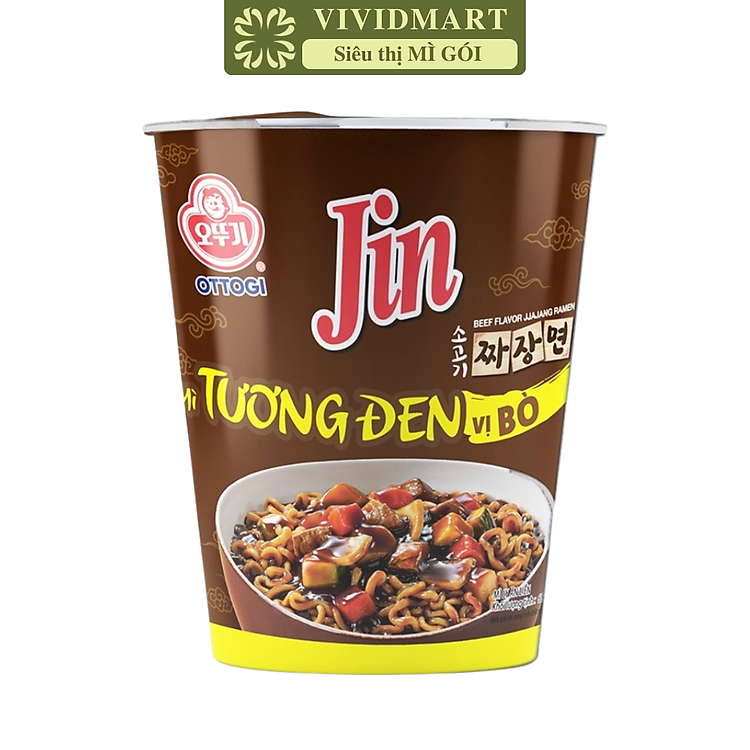 OTTOGI - Mì ly trộn tương đen Jin hương vị bò, Mì trộn tương đen bò Jin ly, Mì ly trộn Jin tương đen bò (65g/ly)