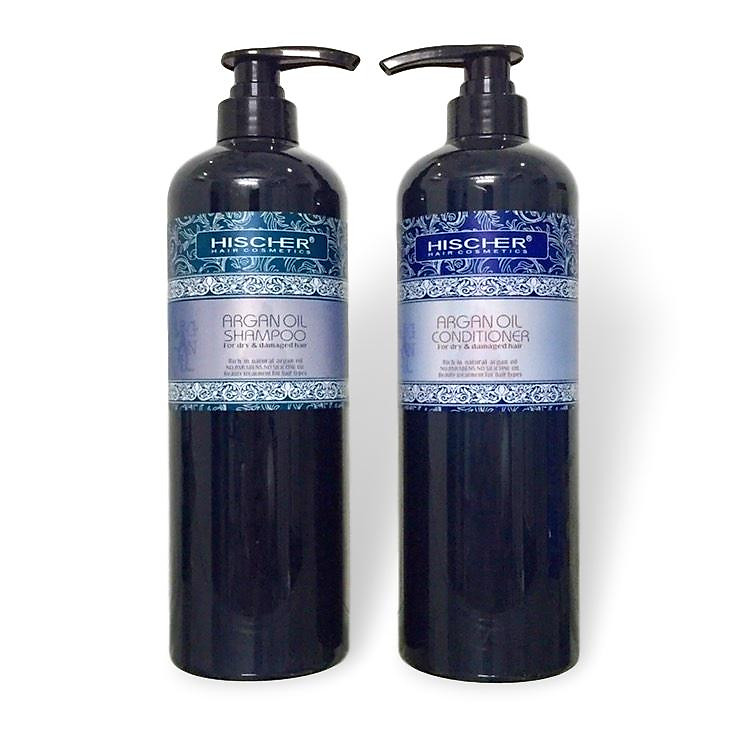 Bộ dầu gội xả Hischer Argan Oil for Dry & Demaged hair cho tóc khô hư tổn 1000ml - Hàng chính hãng