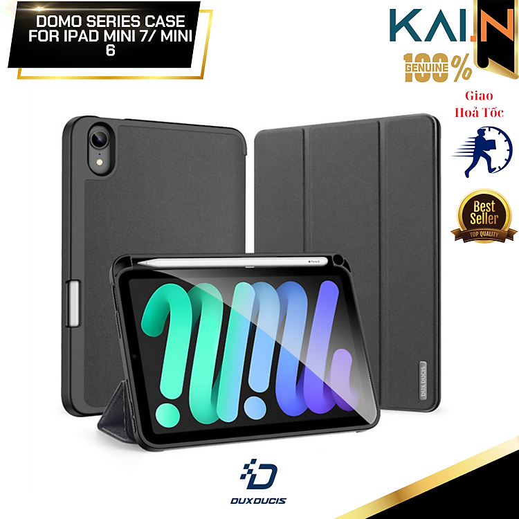 Bao da cho iPad Mini 7/ Mini 6 Dux Ducis Domo Series có khe cắm bút, tự động tắt mở_ Hàng chính hãng