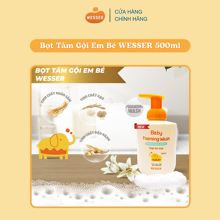 Bọt tắm gội em bé Wesser 500ml Chính hãng Giá tốt - Hình ảnh 3