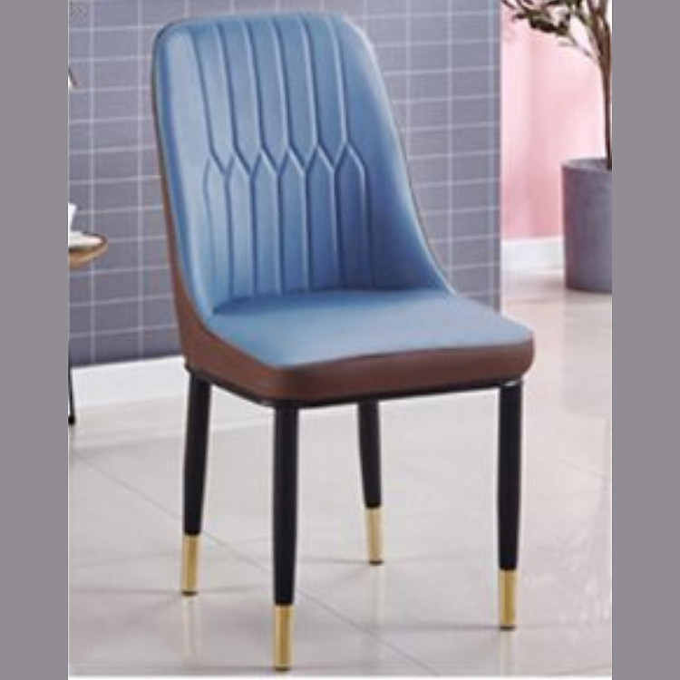 Ghế ngồi bàn trang điểm màu Xanh dương - nâu SALA 2C-P Ghế trang điểm nệm da chân sắt sơn tĩnh điện đen bọc ống đồng mạ màu vàng