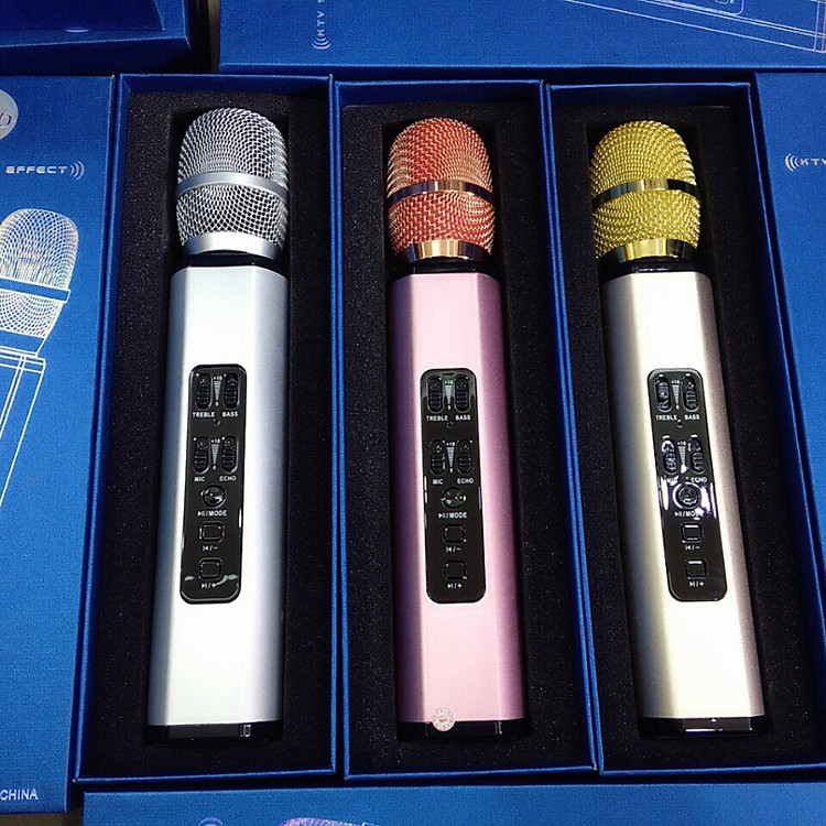 Micro Hát Karaoke Kiêm Loa Bluetooth K6: Đen, vàng gold, ghi
