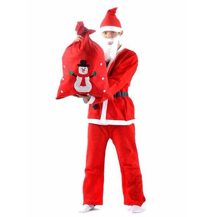 Bộ quần áo ông già Noel 6 món - Vải bông nỉ