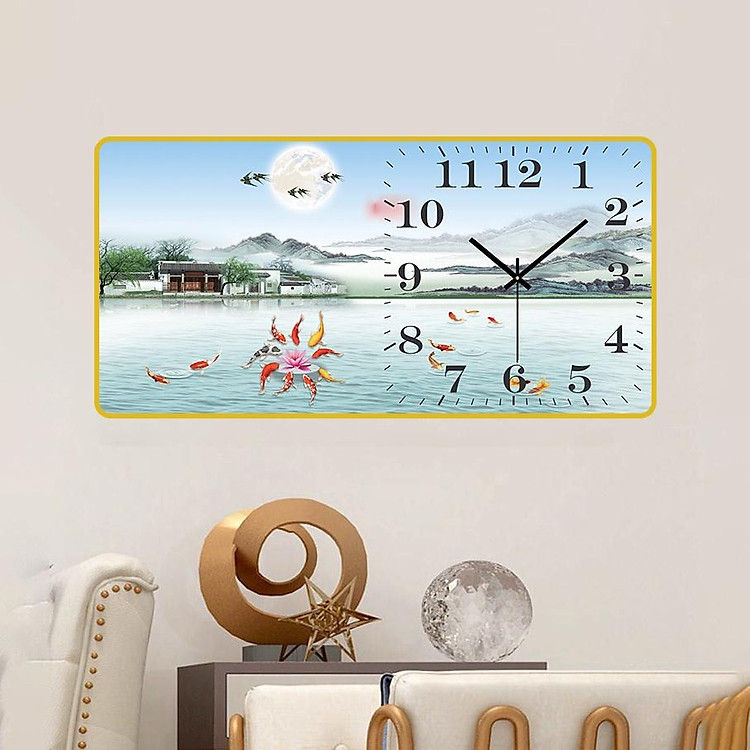 TRANH ĐỒNG HỒ TRÁNG GƯƠNG THỦY MẠC - TRANH ĐỒNG HỒ TRANG TRÍ PHÒNG KHÁCH- TẶNG KÈM PIN VÀ ĐINH 3 CHÂN