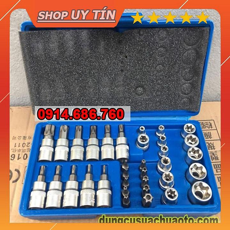 Bộ khẩu E 34 chi tiết CHUYÊN DỤNG vặn các loại bulong, ốc vít ĐẶC BIỆT