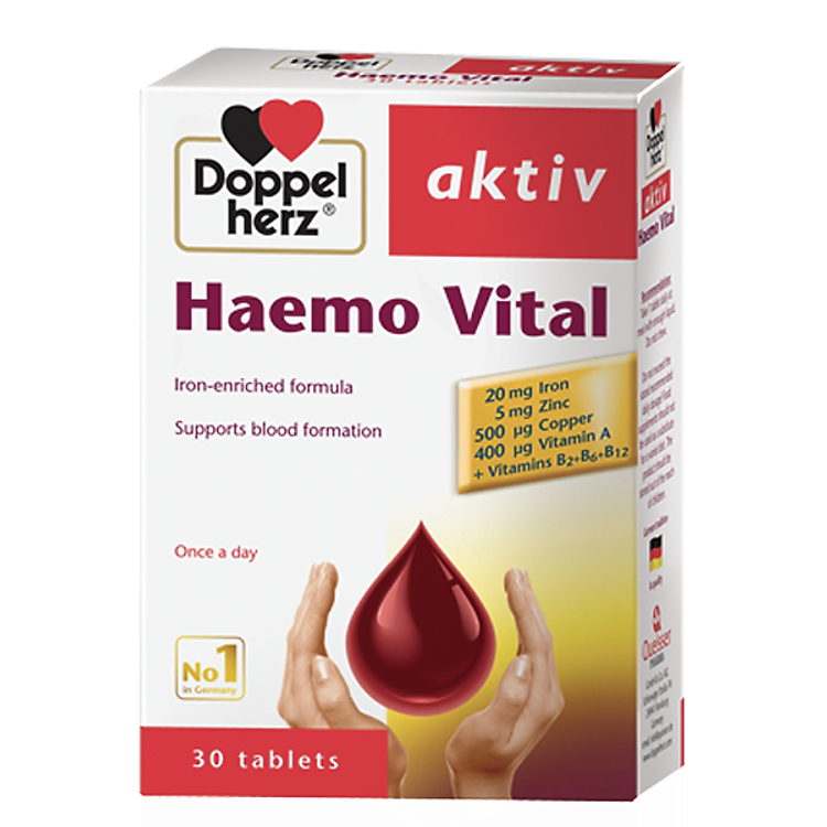 Thực Phẩm Chức Năng Bổ Sung Sắt và Vitamin Ngừa Thiếu Máu DoppelHerz Haemo Vital (30 viên)
