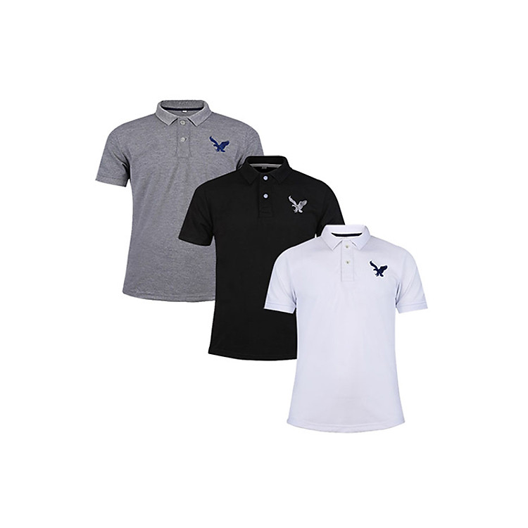 áo thun polo nam tay lỡ chính hãng dokafashion dáng thể thao nam cao cấp được thêu logo sắc xảo tông màu cơ bản -combo 3 áo xám trắng đen - DBM307