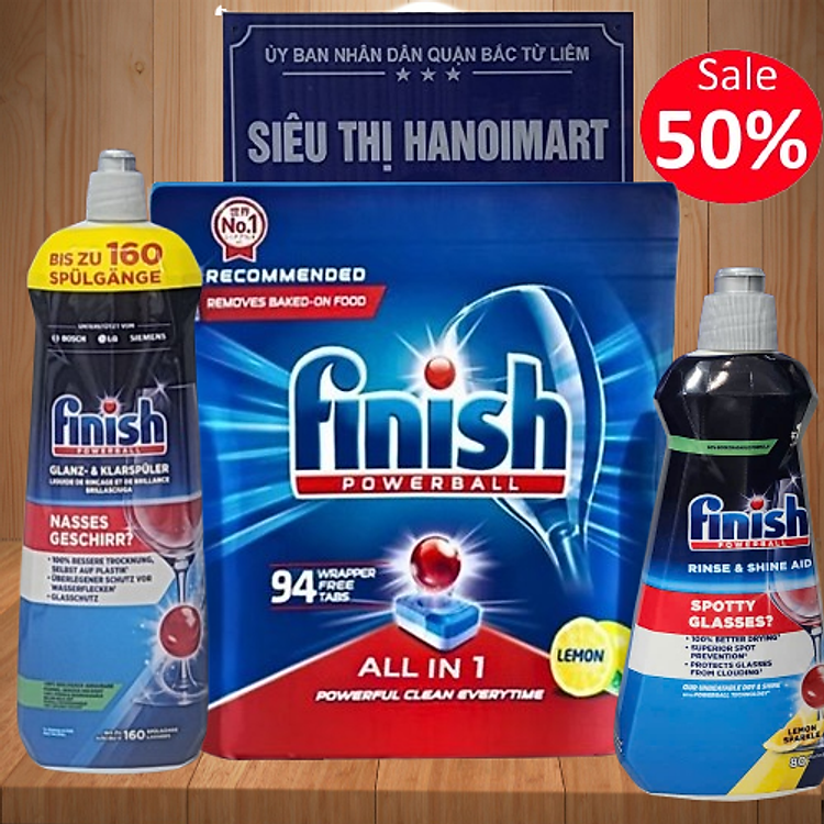 Viên rửa bát Finish 77 viên hương chanh + Nước làm bóng finish 1150ml dùng cho máy rửa bát