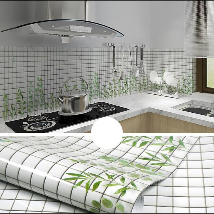 Cuộn 3 Mét Decal Giấy Dán Bếp Tráng Nhôm Cách Nhiệt Lá Cỏ Xanh (3 Mét Dài x 0.6 Mét Rộng)