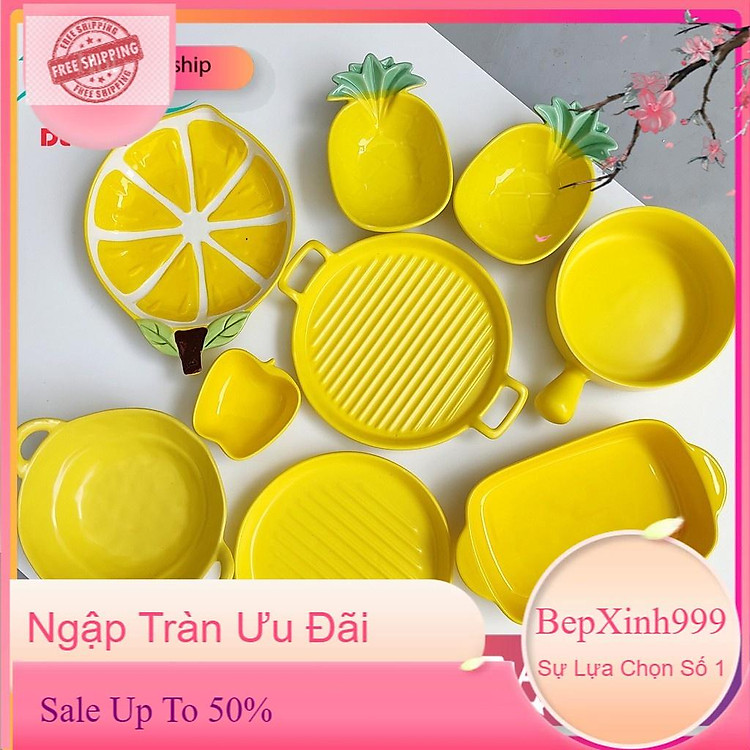 Bát Ăn Cơm Bộ Bát Đĩa Sứ Màu Vàng Decor Chén Dĩa Dễ Thương Cute Cao Cấp B78