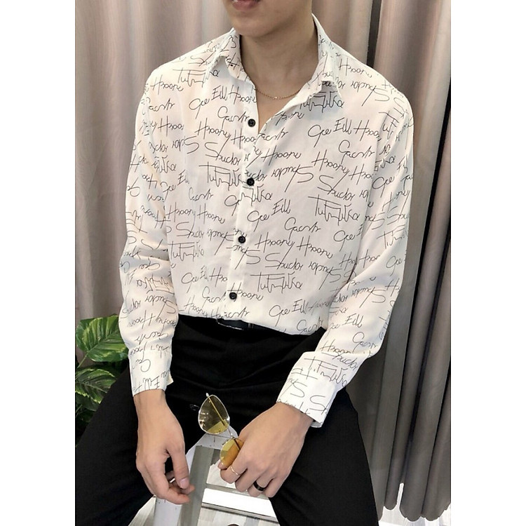 Áo sơ mi nam cao cấp họa tiết chữ kí