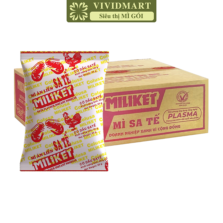 COLUSA - Mì Miliket giấy vàng gói 65g hương vị Sa tế, Mì sa tế gói giấy vàng Miliket, Mì giấy Miliket (65g/gói)