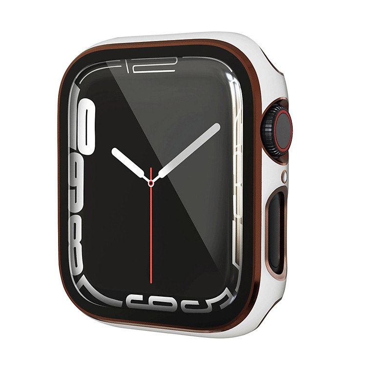 Ốp Case PC Mặt Kính Cường Lực Viền Màu cho Apple Watch Series 4/5/6/SE/7/8/9/SE2 Size 40mm/41mm/44mm/45mm - Hàng Chính Hãng