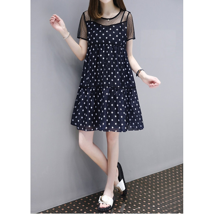 Đầm suông nữ xếp từng phối ren form rộng đủ size AH10