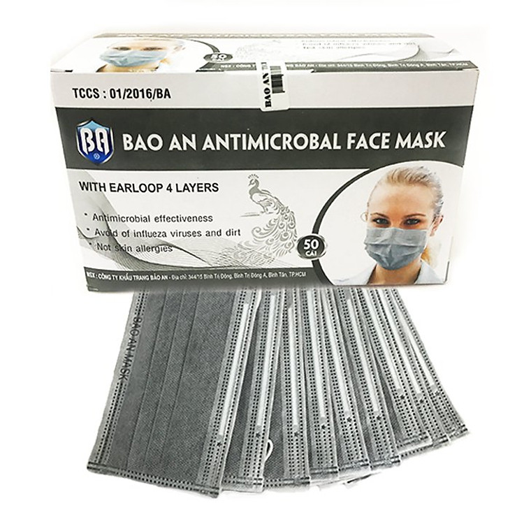 Khẩu Trang Y Tế Than Hoạt Tính 4 Lớp Bảo An - Màu Xám (Hộp 50 Cái)