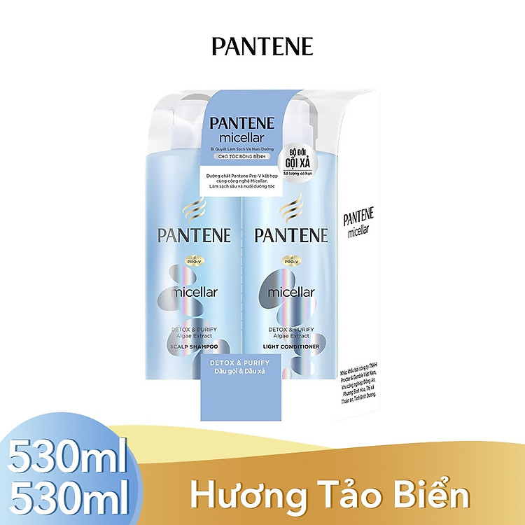 Bộ Đôi Pantene Micellar Hương Tảo Biển (Dầu Gội 530ml + Kem Xả 530ml)