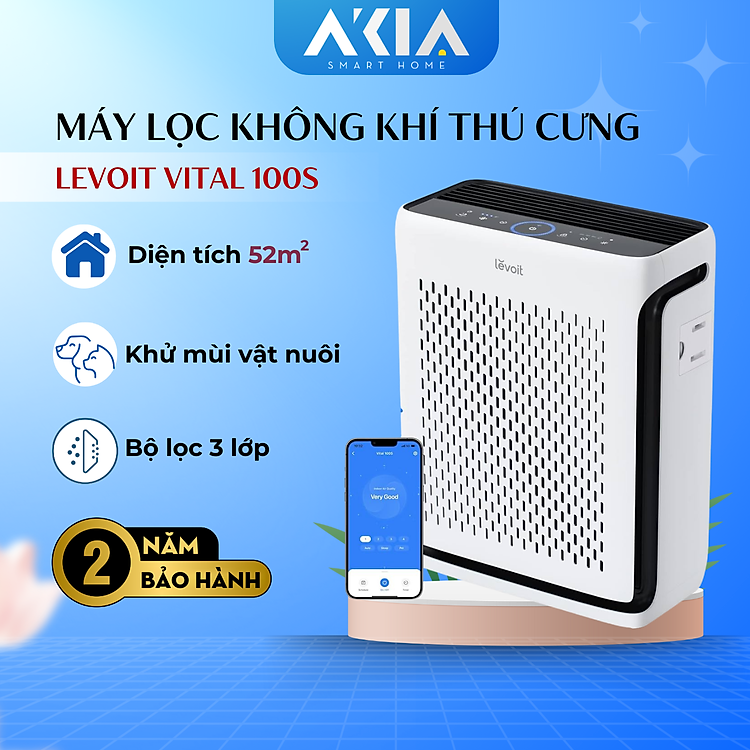 Máy Lọc Không Khí Levoit Vital 100S Trắng Đen - Diện tích 52m2, Hút Lông Thú Cưng Cực Mạnh - Hàng chính hãng