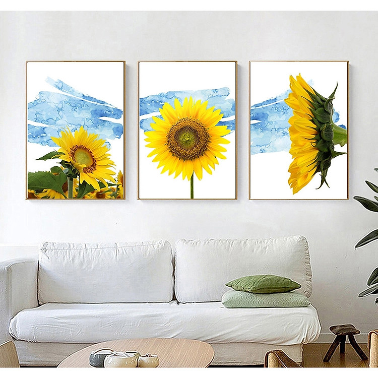 Bộ 3 Tranh Canvas Hoa Hướng Dương- Trang Trí Treo Tường