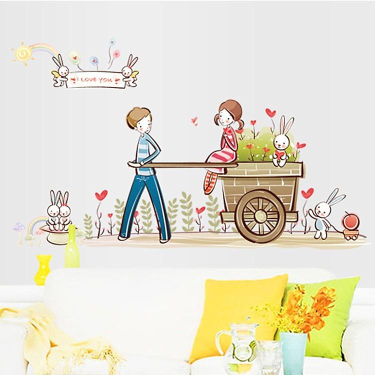 Sticker Decal Dán Tường Xe Kéo Hoa AY7094 - Ảnh 3