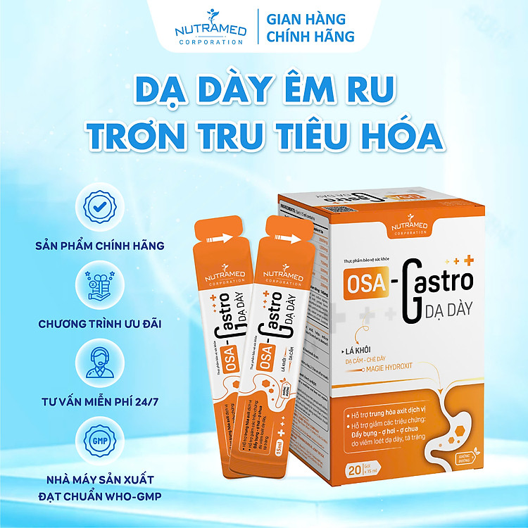 Gói uống Osa Gastro hỗ trợ giải quyết viêm loét dạ dày, tá tràng toàn diện (20 gói) - Nutramed