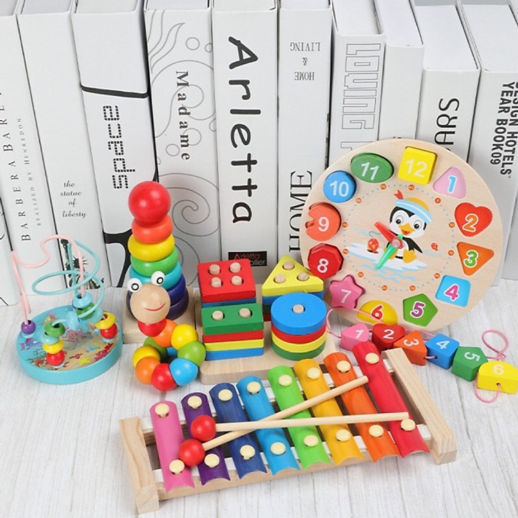Combo 6 món đồ chơi gỗ an toàn cho bé- phát triển trí tuệ