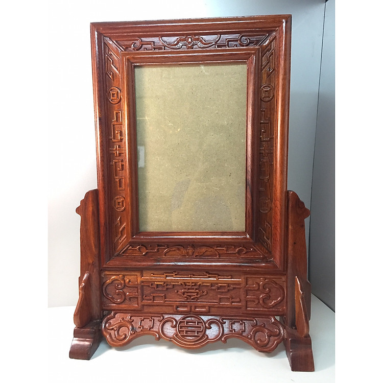 Khung ảnh thờ gỗ hương xịn 100% ( khung liền, điêu khắc hoa văn ) 20x30cm