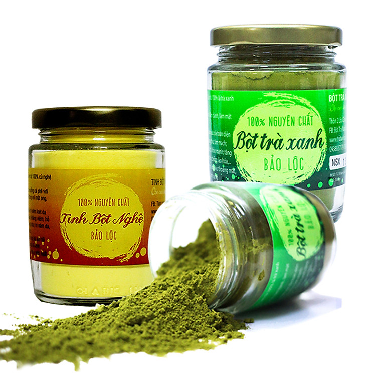 Combo 2 Bột Trà Xanh + Tinh Bột Nghệ Nguyên Chất Vũ Gia (hũ 100gr)