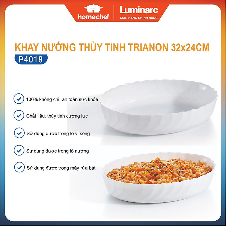 Khay nướng thủy tinh chịu nhiệt Luminarc Cuisine Trianon 32x24 cm - P4018, dùng lò nướng, lò vi sóng | Hàng chính hãng