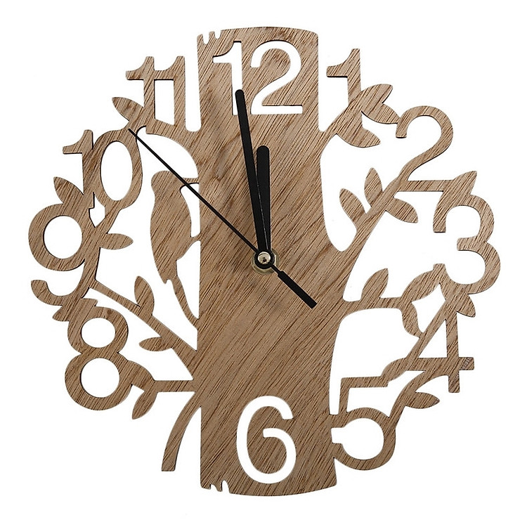 Đồng hồ treo tường bằng gỗ kiểu dáng nghệ thuật cổ điển (23 x 23 x 4cm) kèm pin