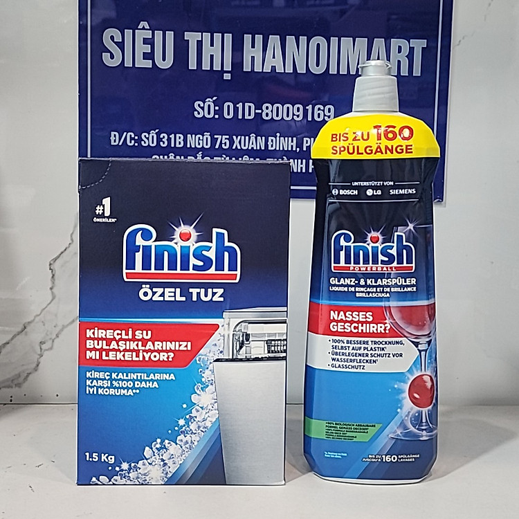 Combo Muối rửa bát finish 1.5kg + Nước làm bóng finish 800ml dùng cho Máy rửa bát chén